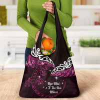 New Zealand Matariki Grocery Bag Maori New Year Silver Fern And Lizard - Pink LT14 - Polynesian Pride