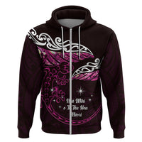 New Zealand Matariki Hoodie Maori New Year Silver Fern And Lizard - Pink LT14 Zip Hoodie Pink - Polynesian Pride