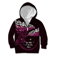 New Zealand Matariki Kid Hoodie Maori New Year Silver Fern And Lizard - Pink LT14 Zip Hoodie Pink - Polynesian Pride