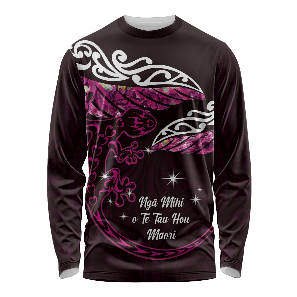 New Zealand Matariki Long Sleeve Shirt Maori New Year Silver Fern And Lizard - Pink LT14 Unisex Pink - Polynesian Pride