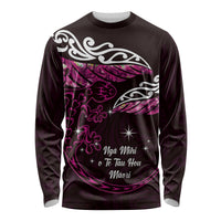 New Zealand Matariki Long Sleeve Shirt Maori New Year Silver Fern And Lizard - Pink LT14 Unisex Pink - Polynesian Pride