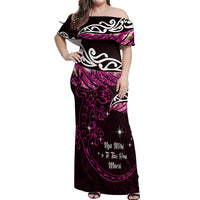 New Zealand Matariki Off Shoulder Maxi Dress Maori New Year Silver Fern And Lizard - Pink LT14 Women Pink - Polynesian Pride