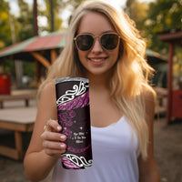 New Zealand Matariki Skinny Tumbler Maori New Year Silver Fern And Lizard - Pink LT14 - Polynesian Pride