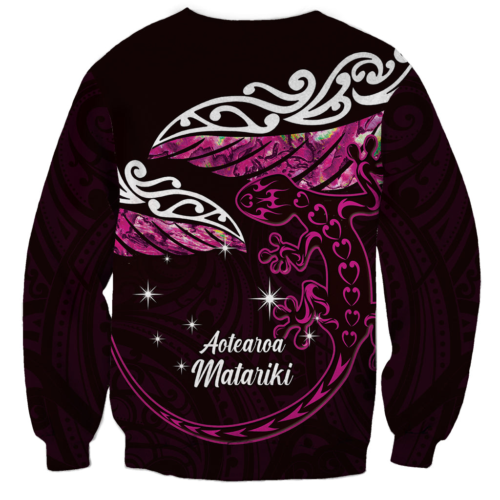 New Zealand Matariki Sweatshirt Maori New Year Silver Fern And Lizard - Pink LT14 - Polynesian Pride