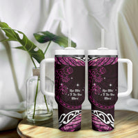 New Zealand Matariki Tumbler With Handle Maori New Year Silver Fern And Lizard - Pink LT14 - Polynesian Pride