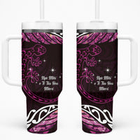 New Zealand Matariki Tumbler With Handle Maori New Year Silver Fern And Lizard - Pink LT14 One Size: 40 oz Pink - Polynesian Pride