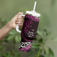 New Zealand Matariki Tumbler With Handle Maori New Year Silver Fern And Lizard - Pink LT14 - Polynesian Pride