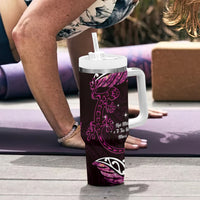 New Zealand Matariki Tumbler With Handle Maori New Year Silver Fern And Lizard - Pink LT14 - Polynesian Pride