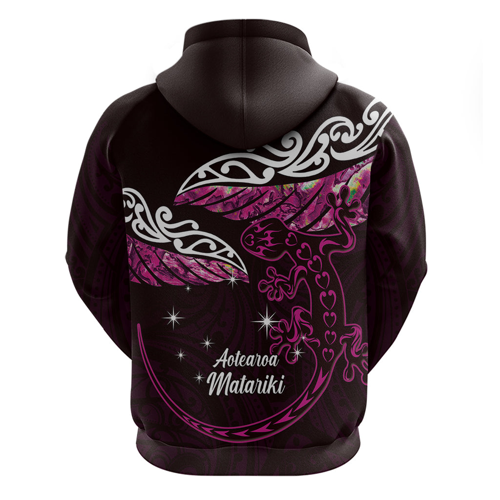 New Zealand Matariki Zip Hoodie Maori New Year Silver Fern And Lizard - Pink LT14 - Polynesian Pride