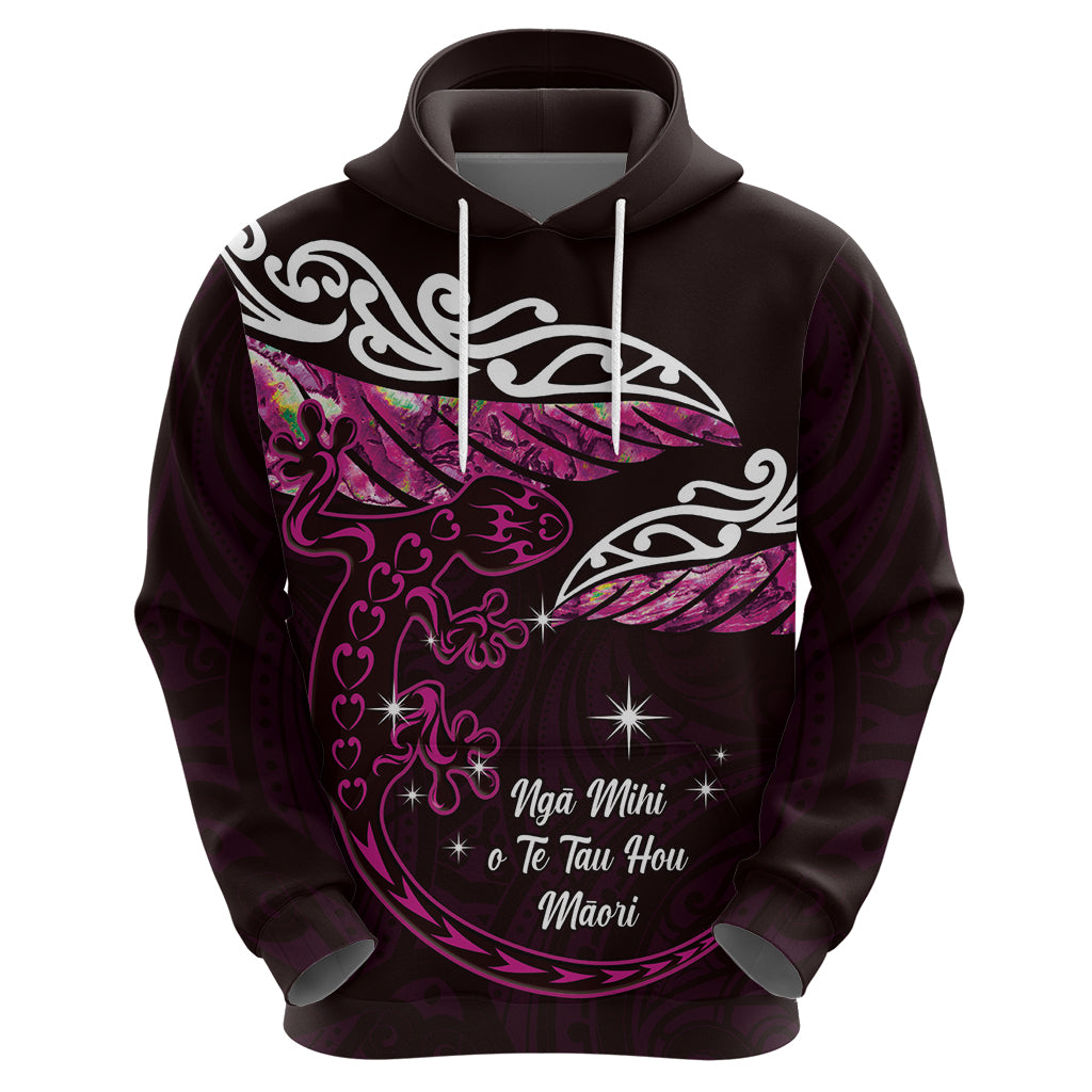 New Zealand Matariki Zip Hoodie Maori New Year Silver Fern And Lizard - Pink LT14 - Polynesian Pride