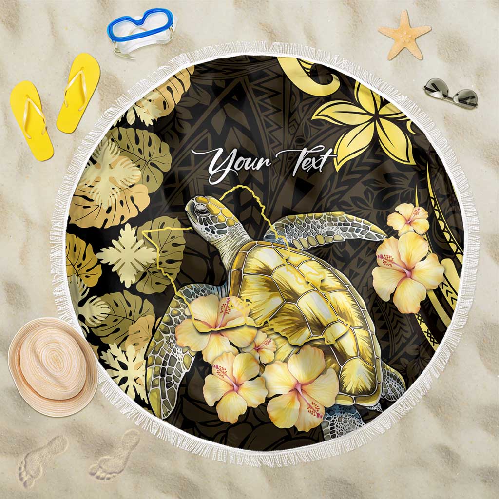 Personalised Aloha Hawaii Oahu Island Beach Blanket Gathering Place Sea Turtle Ilima Flowers LT14 One Size 150cm Yellow - Polynesian Pride