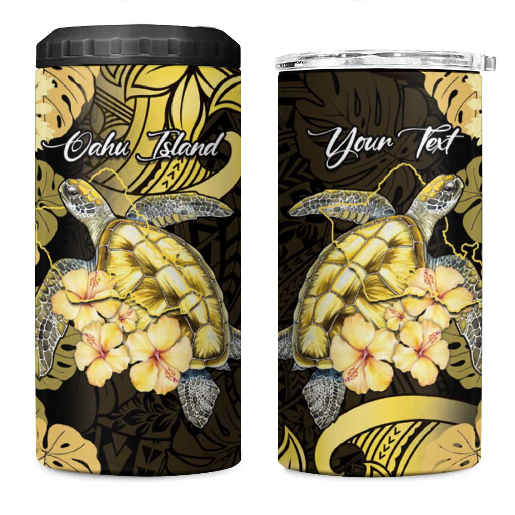 Personalised Aloha Hawaii Oahu Island 4 in 1 Can Cooler Tumbler Gathering Place Sea Turtle Ilima Flowers LT14 One Size: 16 oz Yellow - Polynesian Pride