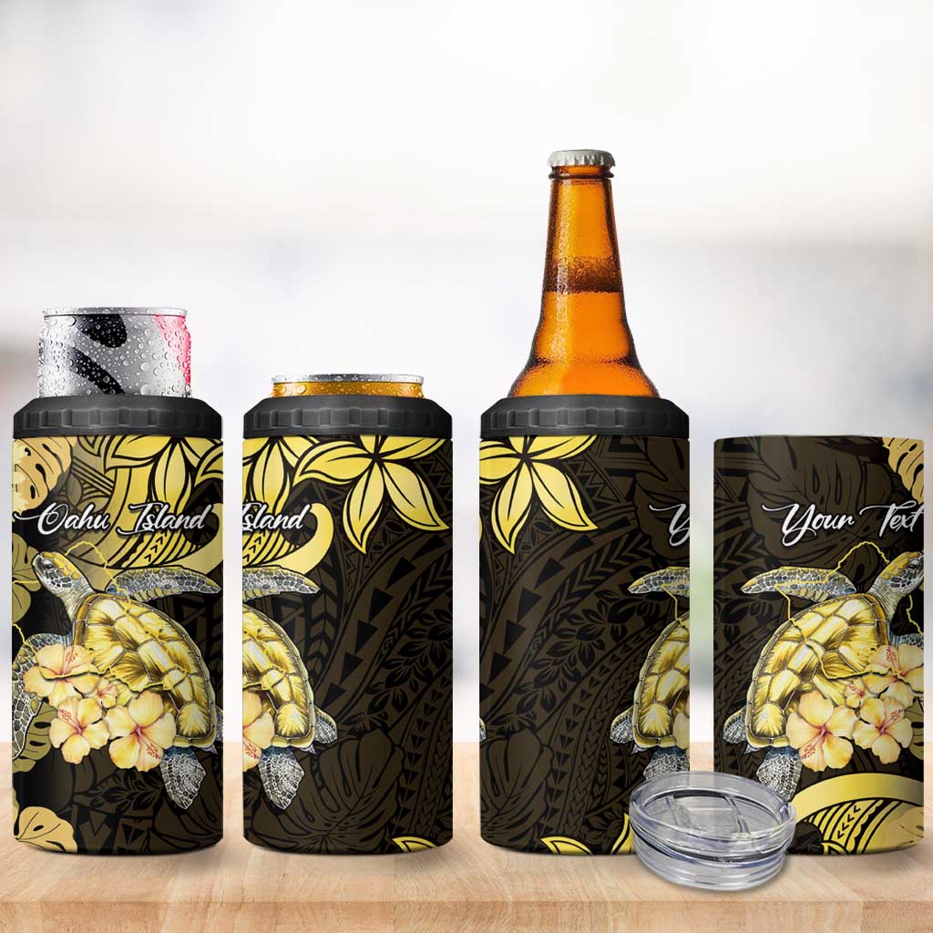 Personalised Aloha Hawaii Oahu Island 4 in 1 Can Cooler Tumbler Gathering Place Sea Turtle Ilima Flowers LT14 - Polynesian Pride