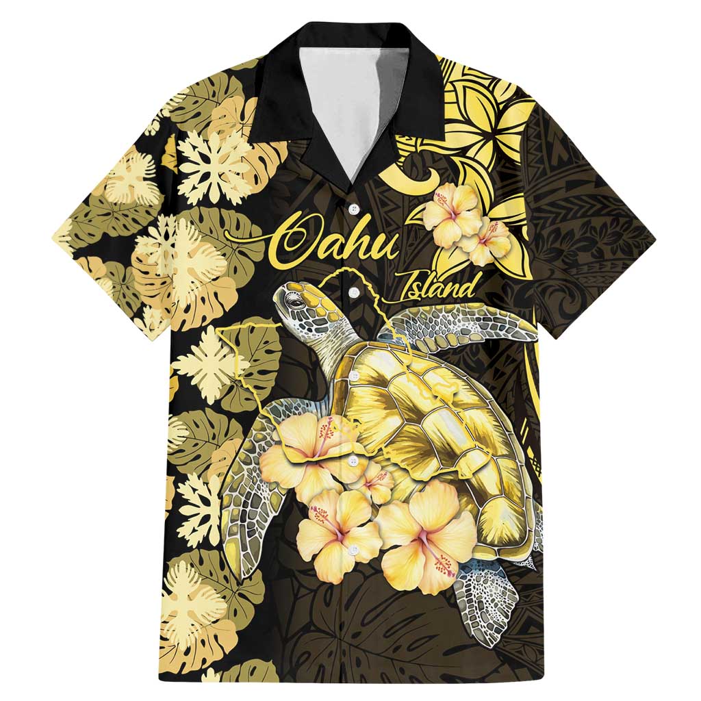 Personalised Aloha Hawaii Oahu Island Family Matching Mermaid Dress and Hawaiian Shirt Gathering Place Sea Turtle Ilima Flowers LT14 Dad's Shirt - Short Sleeve Yellow - Polynesian Pride