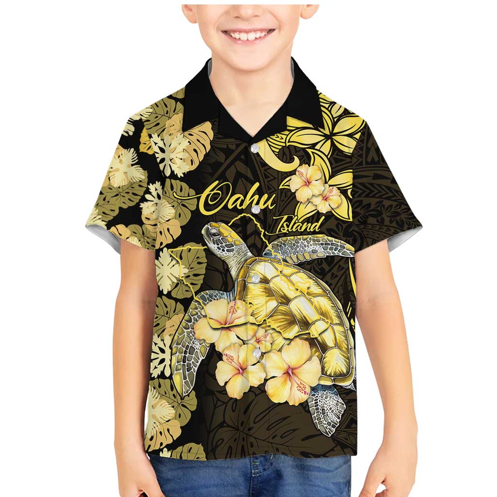 Personalised Aloha Hawaii Oahu Island Family Matching Mermaid Dress and Hawaiian Shirt Gathering Place Sea Turtle Ilima Flowers LT14 Son's Shirt Yellow - Polynesian Pride