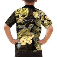 Personalised Aloha Hawaii Oahu Island Family Matching Off Shoulder Maxi Dress and Hawaiian Shirt Gathering Place Sea Turtle Ilima Flowers LT14 - Polynesian Pride