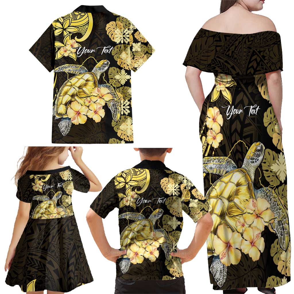 Personalised Aloha Hawaii Oahu Island Family Matching Off Shoulder Maxi Dress and Hawaiian Shirt Gathering Place Sea Turtle Ilima Flowers LT14 - Polynesian Pride