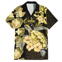 Personalised Aloha Hawaii Oahu Island Family Matching Off Shoulder Maxi Dress and Hawaiian Shirt Gathering Place Sea Turtle Ilima Flowers LT14 Dad's Shirt - Short Sleeve Yellow - Polynesian Pride