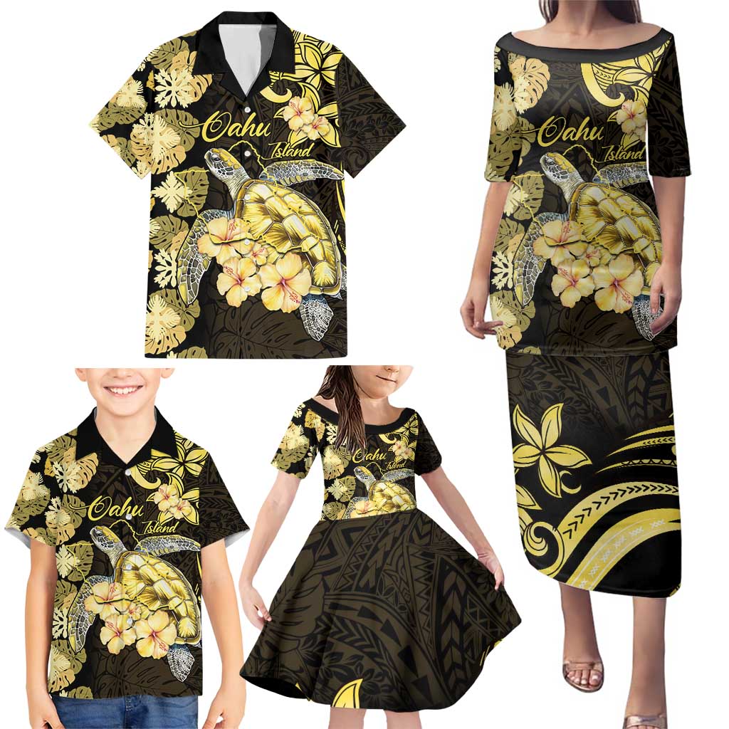 Personalised Aloha Hawaii Oahu Island Family Matching Puletasi and Hawaiian Shirt Gathering Place Sea Turtle Ilima Flowers LT14 - Polynesian Pride