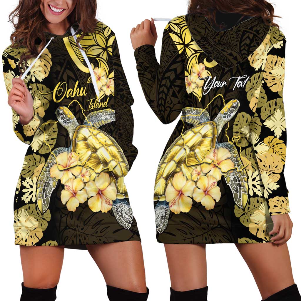Personalised Aloha Hawaii Oahu Island Hoodie Dress Gathering Place Sea Turtle Ilima Flowers LT14 - Polynesian Pride