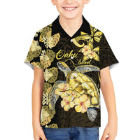 Personalised Aloha Hawaii Oahu Island Kid Hawaiian Shirt Gathering Place Sea Turtle Ilima Flowers LT14 Kid Yellow - Polynesian Pride