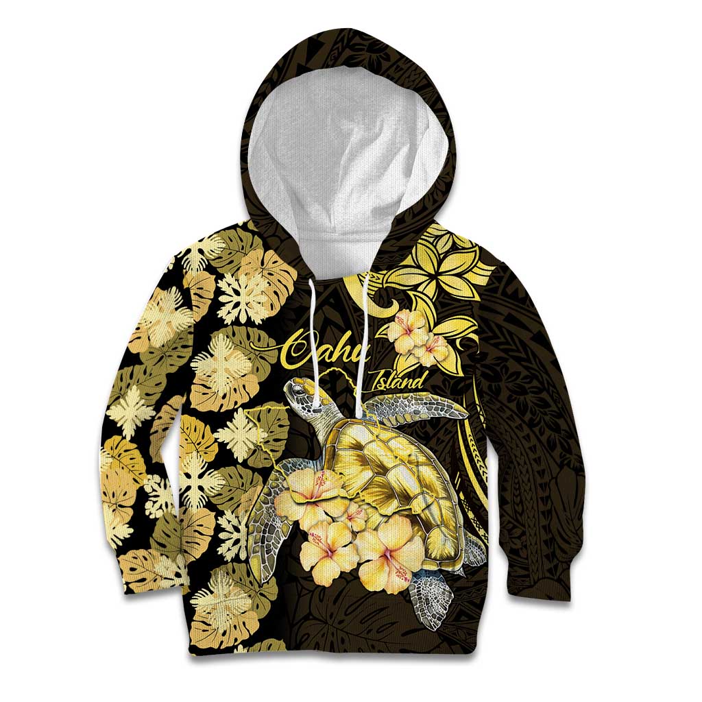 Personalised Aloha Hawaii Oahu Island Kid Hoodie Gathering Place Sea Turtle Ilima Flowers LT14 Hoodie Yellow - Polynesian Pride