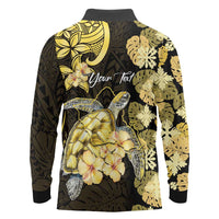 Personalised Aloha Hawaii Oahu Island Long Sleeve Polo Shirt Gathering Place Sea Turtle Ilima Flowers LT14 - Polynesian Pride