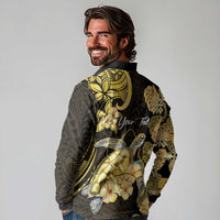 Personalised Aloha Hawaii Oahu Island Long Sleeve Polo Shirt Gathering Place Sea Turtle Ilima Flowers LT14 - Polynesian Pride