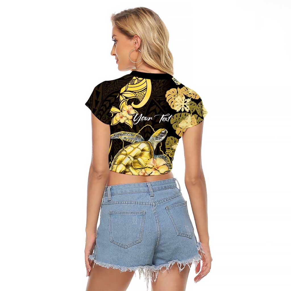 Personalised Aloha Hawaii Oahu Island Raglan Cropped T Shirt Gathering Place Sea Turtle Ilima Flowers LT14 - Polynesian Pride