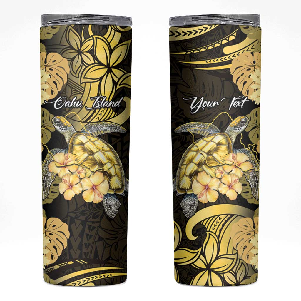 Personalised Aloha Hawaii Oahu Island Skinny Tumbler Gathering Place Sea Turtle Ilima Flowers LT14 Yellow - Polynesian Pride