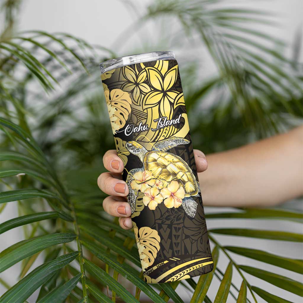 Personalised Aloha Hawaii Oahu Island Skinny Tumbler Gathering Place Sea Turtle Ilima Flowers LT14 - Polynesian Pride