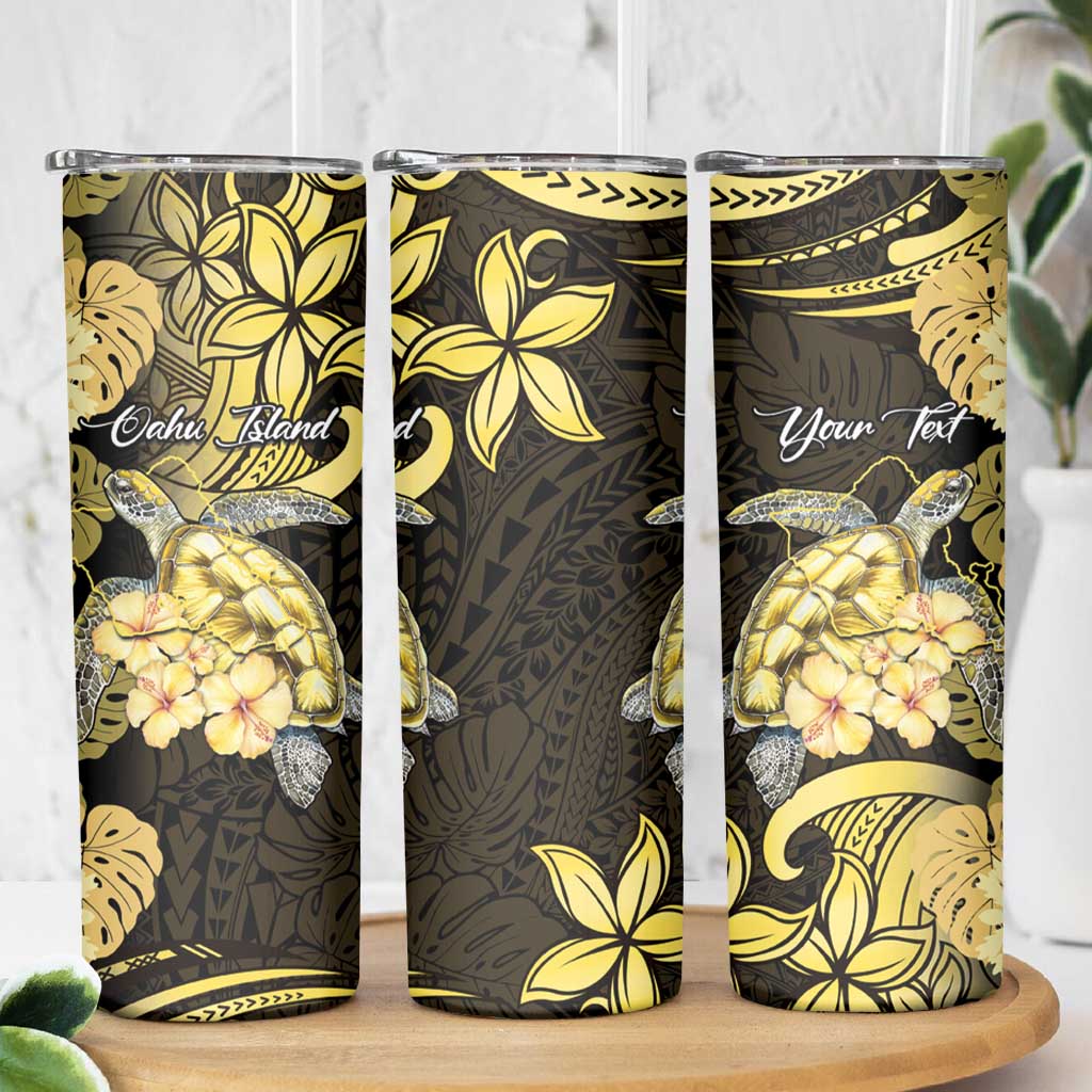 Personalised Aloha Hawaii Oahu Island Skinny Tumbler Gathering Place Sea Turtle Ilima Flowers LT14 - Polynesian Pride