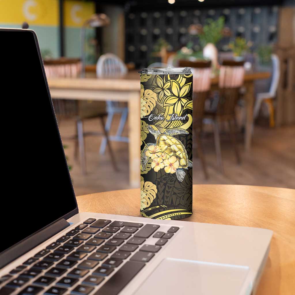 Personalised Aloha Hawaii Oahu Island Skinny Tumbler Gathering Place Sea Turtle Ilima Flowers LT14 - Polynesian Pride