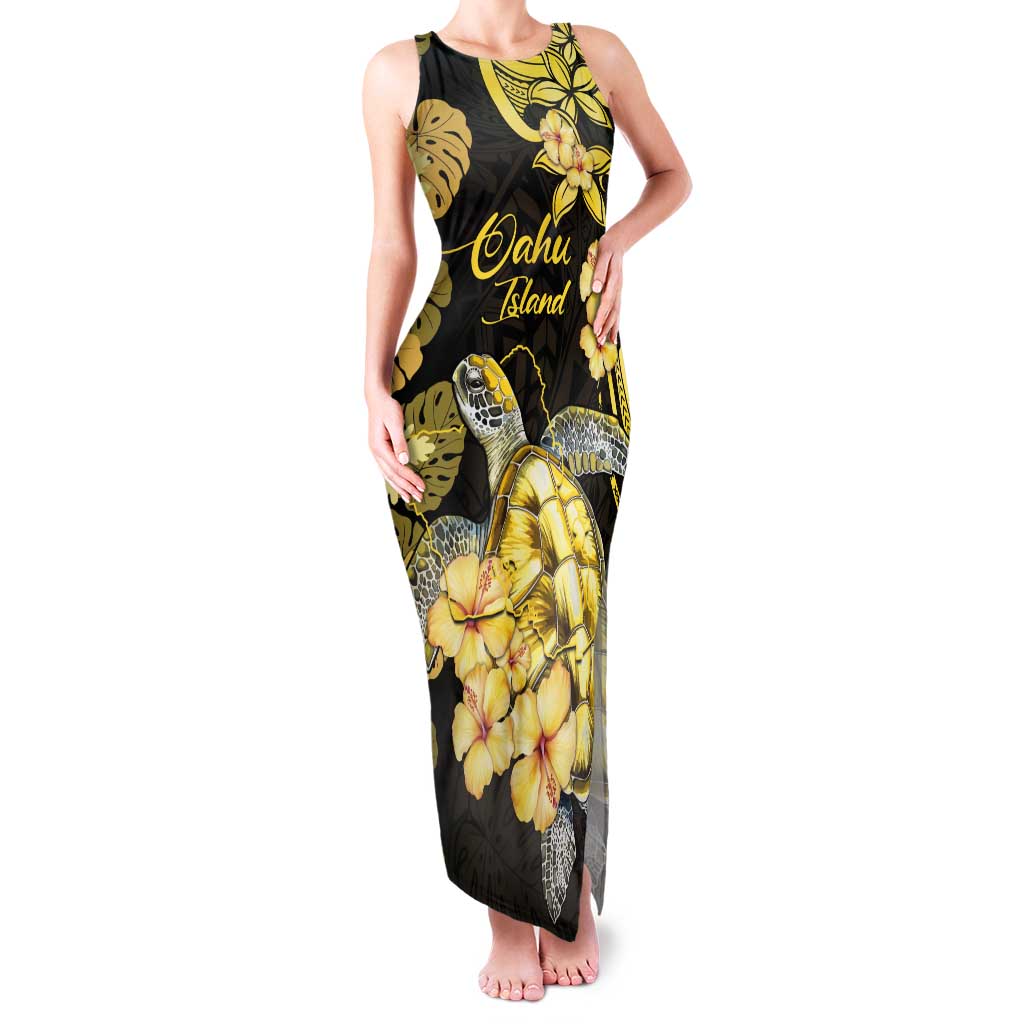 Personalised Aloha Hawaii Oahu Island Tank Maxi Dress Gathering Place Sea Turtle Ilima Flowers LT14 Women Yellow - Polynesian Pride