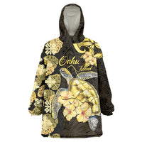 Personalised Aloha Hawaii Oahu Island Wearable Blanket Hoodie Gathering Place Sea Turtle Ilima Flowers LT14 One Size Yellow - Polynesian Pride