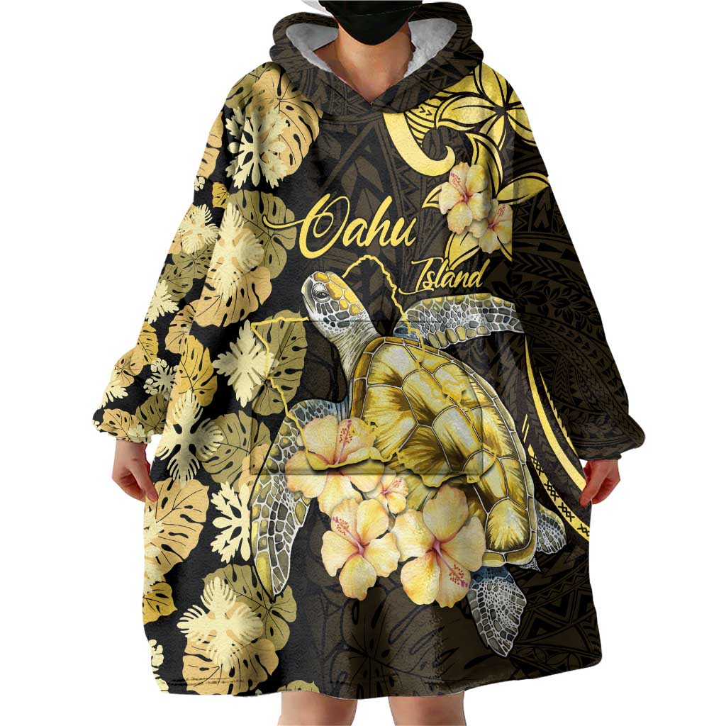 Personalised Aloha Hawaii Oahu Island Wearable Blanket Hoodie Gathering Place Sea Turtle Ilima Flowers LT14 - Polynesian Pride