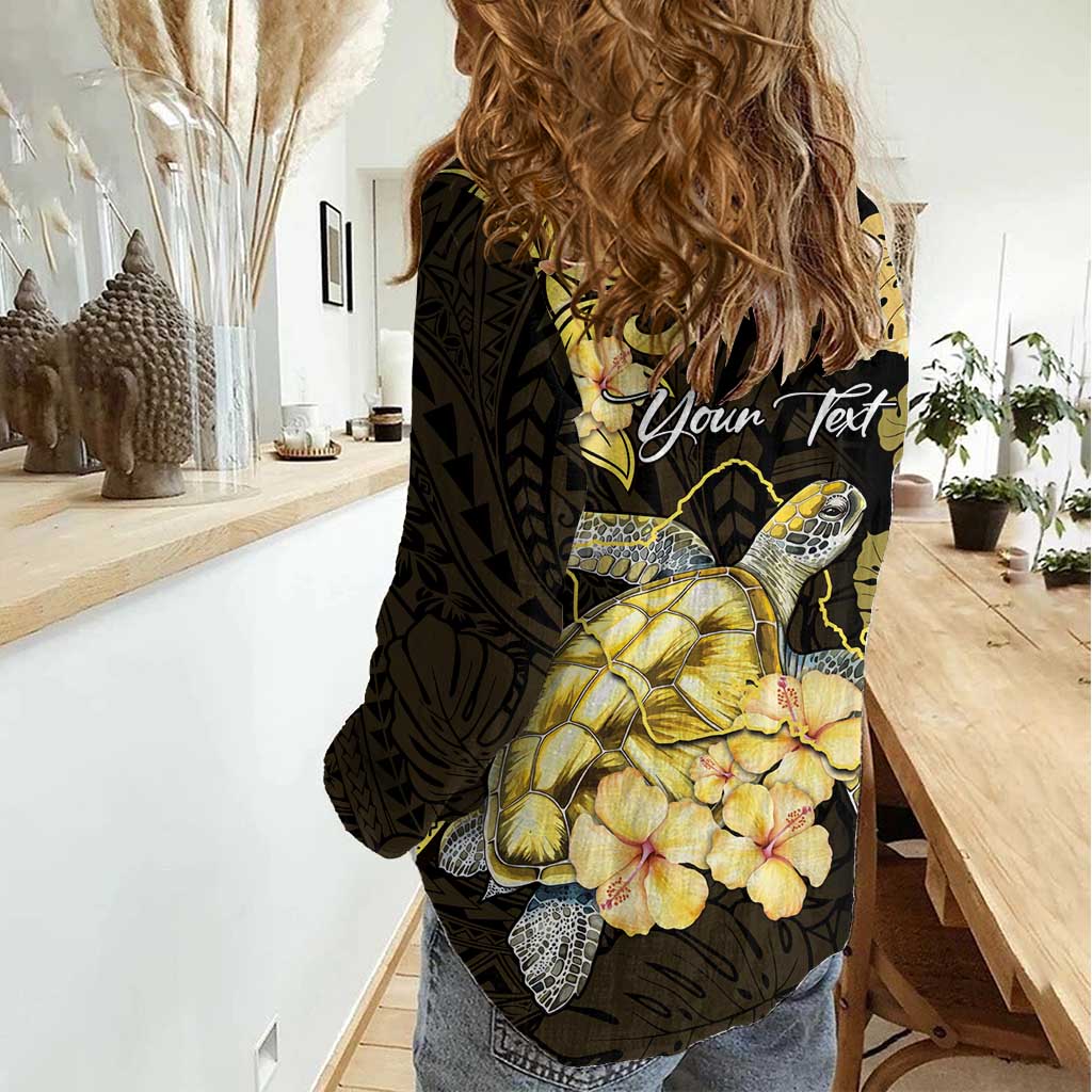 Personalised Aloha Hawaii Oahu Island Women Casual Shirt Gathering Place Sea Turtle Ilima Flowers LT14 - Polynesian Pride