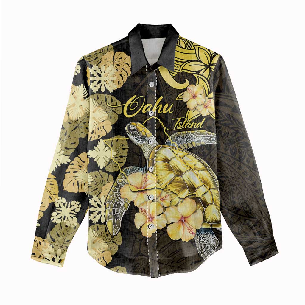 Personalised Aloha Hawaii Oahu Island Women Casual Shirt Gathering Place Sea Turtle Ilima Flowers LT14 - Polynesian Pride