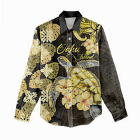 Personalised Aloha Hawaii Oahu Island Women Casual Shirt Gathering Place Sea Turtle Ilima Flowers LT14 - Polynesian Pride