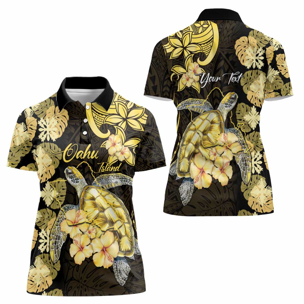 Personalised Aloha Hawaii Oahu Island Women Polo Shirt Gathering Place Sea Turtle Ilima Flowers LT14 - Polynesian Pride