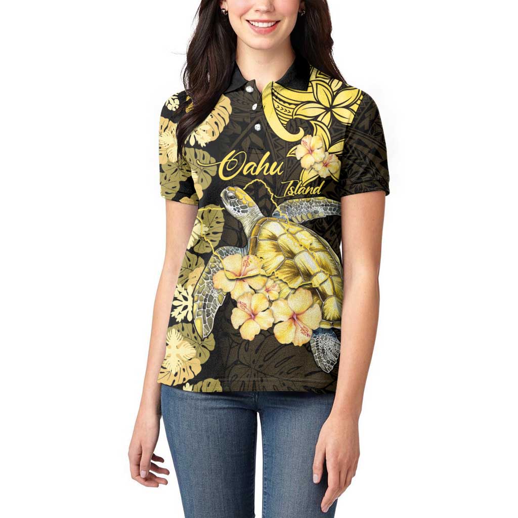 Personalised Aloha Hawaii Oahu Island Women Polo Shirt Gathering Place Sea Turtle Ilima Flowers LT14 - Polynesian Pride