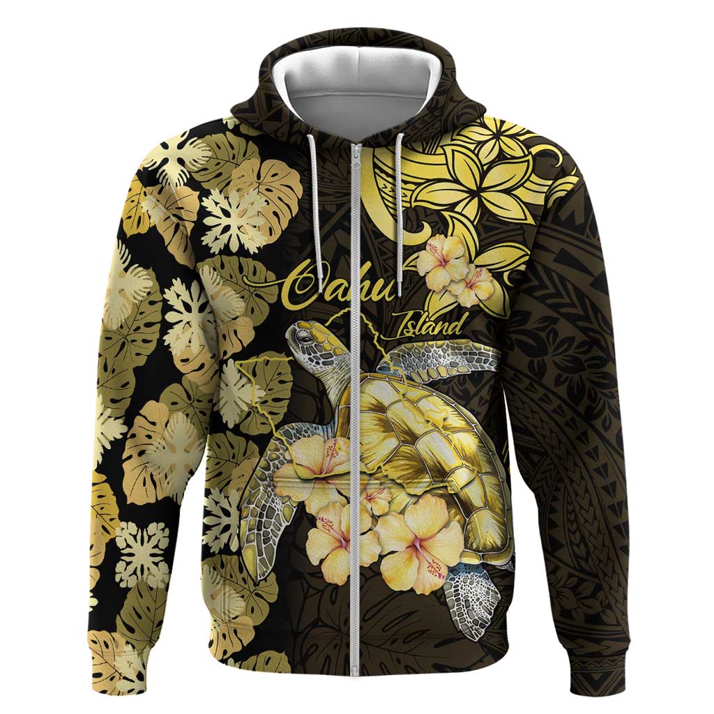 Personalised Aloha Hawaii Oahu Island Zip Hoodie Gathering Place Sea Turtle Ilima Flowers LT14 Zip Hoodie Yellow - Polynesian Pride