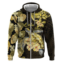 Personalised Aloha Hawaii Oahu Island Zip Hoodie Gathering Place Sea Turtle Ilima Flowers LT14 Zip Hoodie Yellow - Polynesian Pride