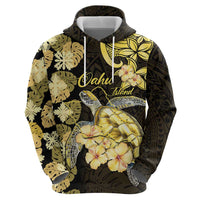 Personalised Aloha Hawaii Oahu Island Zip Hoodie Gathering Place Sea Turtle Ilima Flowers LT14 - Polynesian Pride