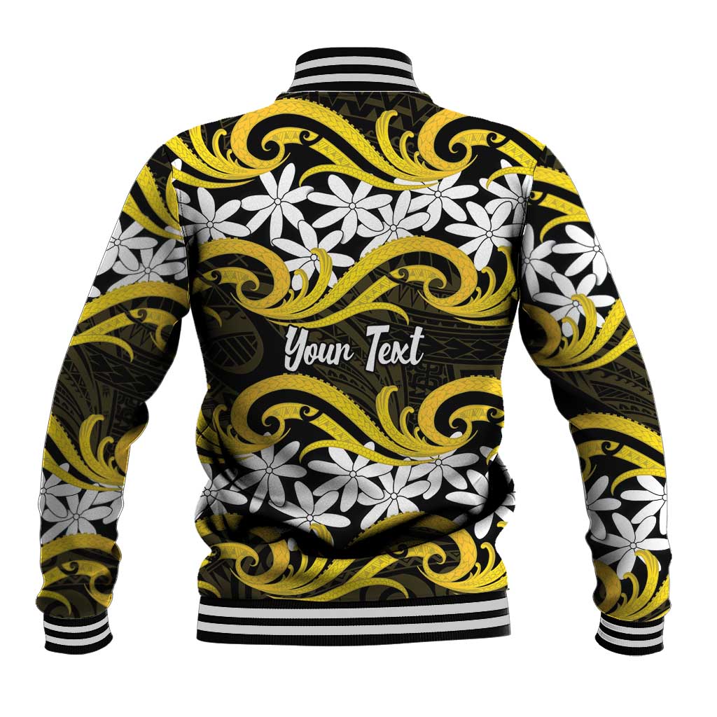 Personalised Cook Islands Aitutaki Baseball Jacket Tiare Maori Polynesian Waves Tattoo