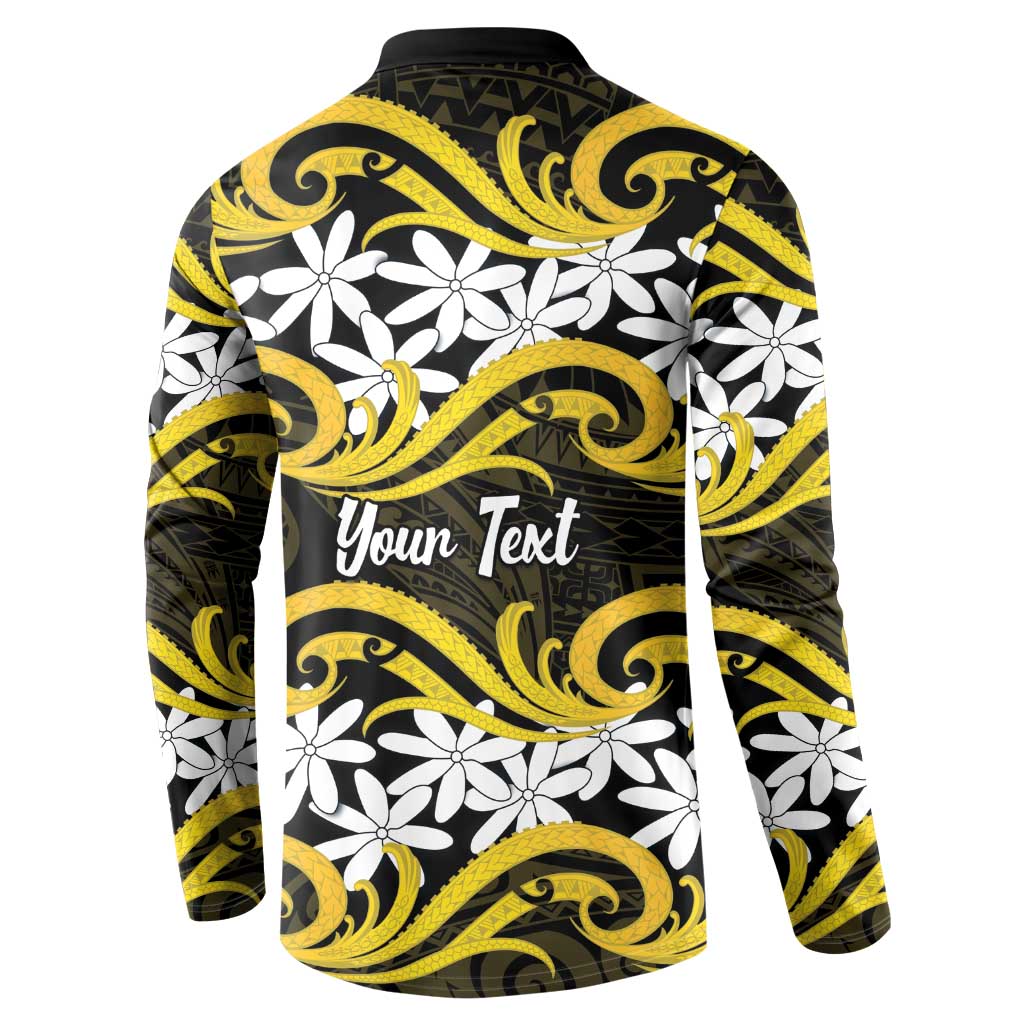 Personalised Cook Islands Aitutaki Button Sweatshirt Tiare Maori Polynesian Waves Tattoo