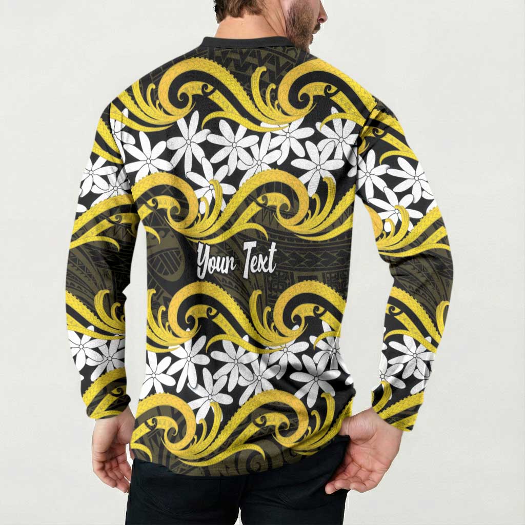 Personalised Cook Islands Aitutaki Button Sweatshirt Tiare Maori Polynesian Waves Tattoo
