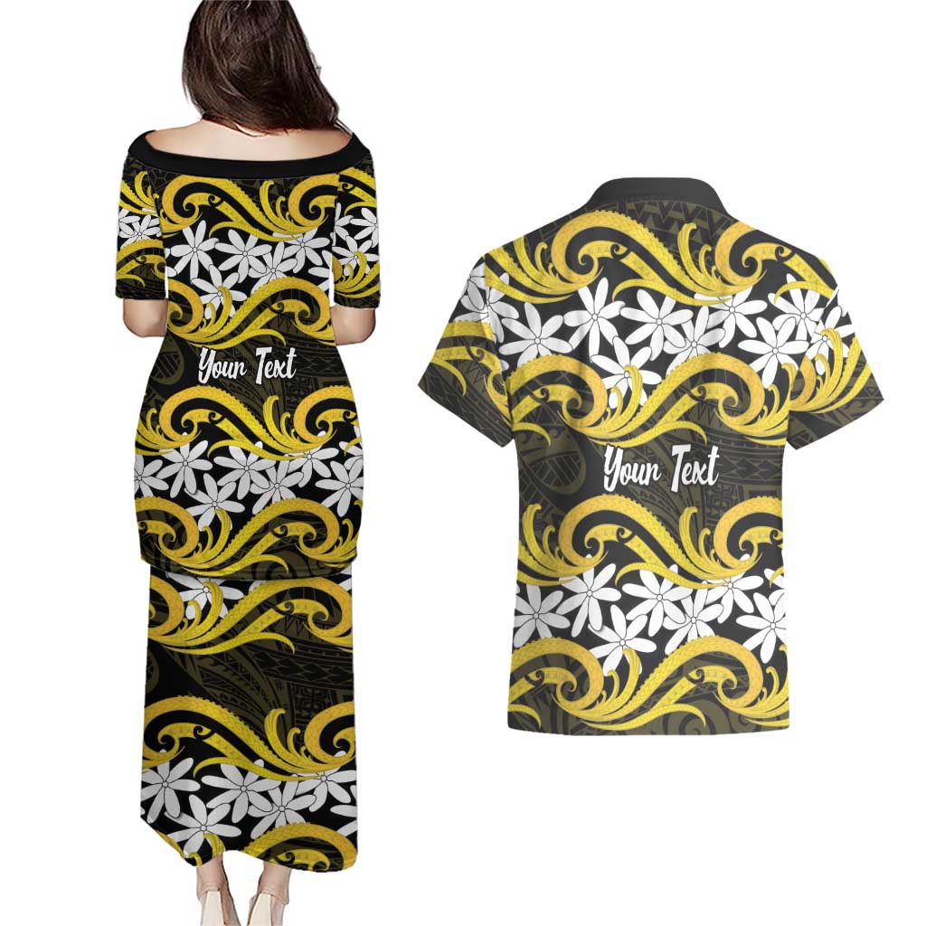 Personalised Cook Islands Aitutaki Couples Matching Puletasi and Hawaiian Shirt Tiare Maori Polynesian Waves Tattoo LT14 - Polynesian Pride