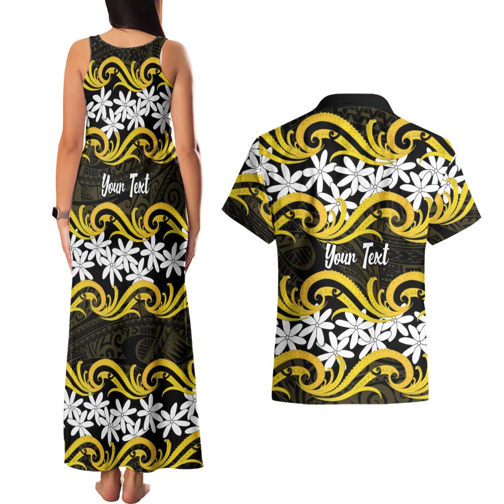 Personalised Cook Islands Aitutaki Couples Matching Tank Maxi Dress and Hawaiian Shirt Tiare Maori Polynesian Waves Tattoo LT14 - Polynesian Pride