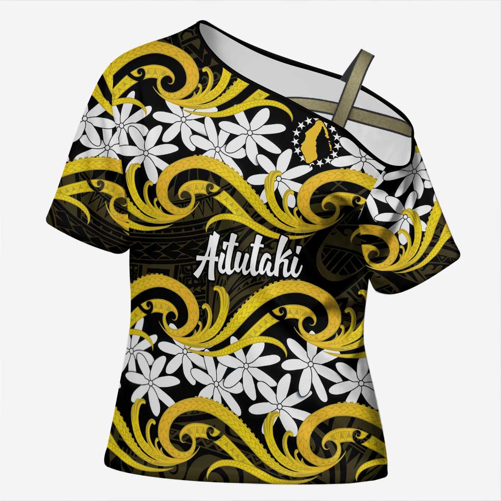 Personalised Cook Islands Aitutaki Cross Shoulder Shirt Tiare Maori Polynesian Waves Tattoo